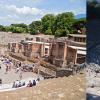 "Pompeii, Italy - July 24, 2012. Tourists mill about and sit and relax inside of the ancient Pompeii Amphitheatre. Pompeii was victim to the 79 A.D. eruption of Mount Vesuvius."